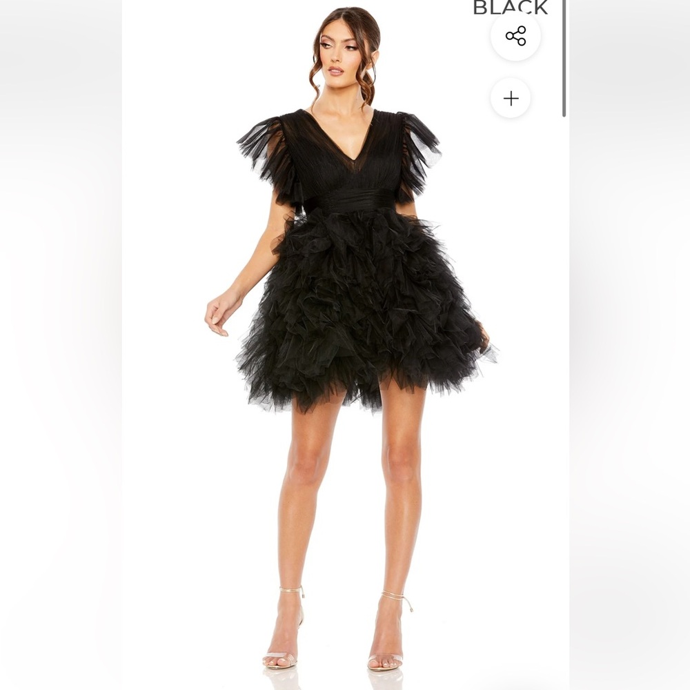 Mac Duggal Black Tiered Tulle Mini Dress NWT Size 2